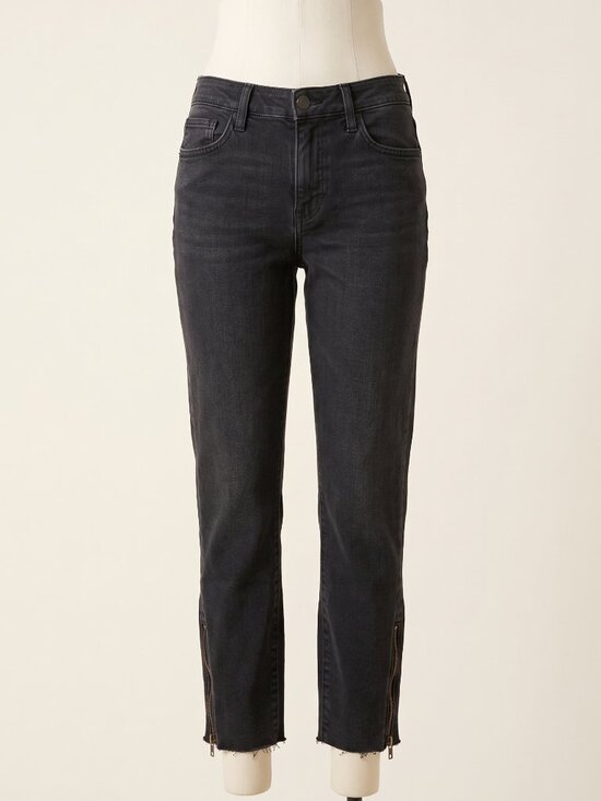 pistola Denim - Pistola Washed Black Ankle Zip Raw Hem Skinny Straight Jeans 27 Moto Crop